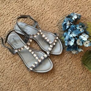Silver Gray Sandals Embellished With Faux Diamonds